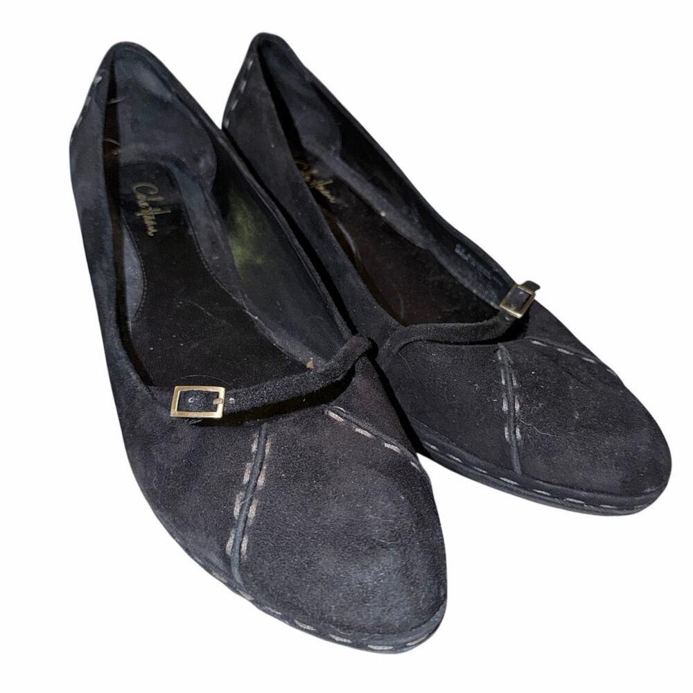 Cole Haan black suede leather point toe wedge heel 9.5B career flight comfort